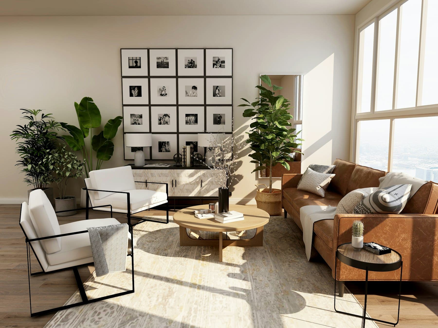 The same living room after a clean finish: quiet walls, clear light and a composed edge.